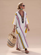 Women's Striped V-Neck Maxi Dress