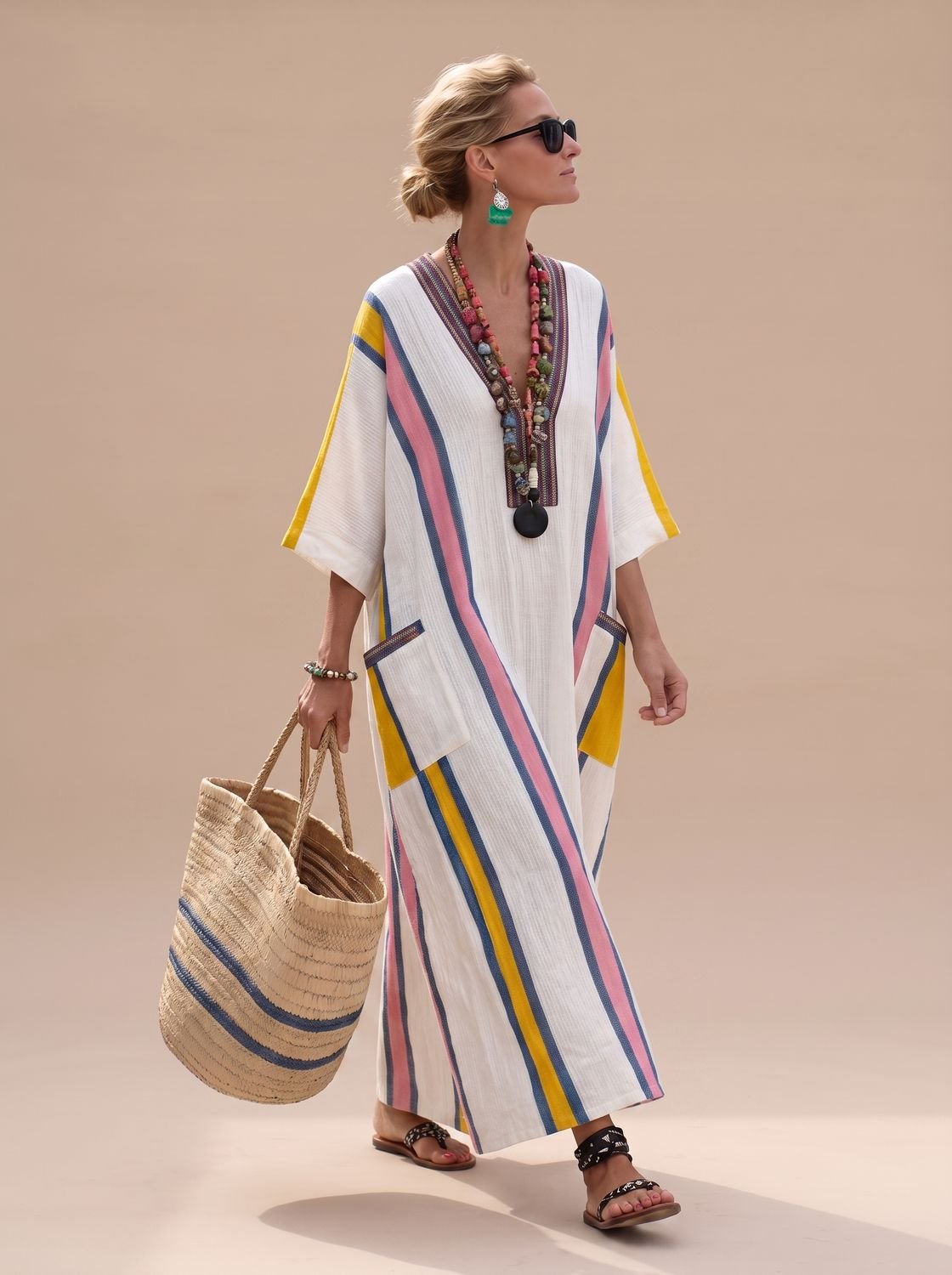 Women's Striped V-Neck Maxi Dress