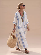 Women's Striped V-Neck Maxi Dress