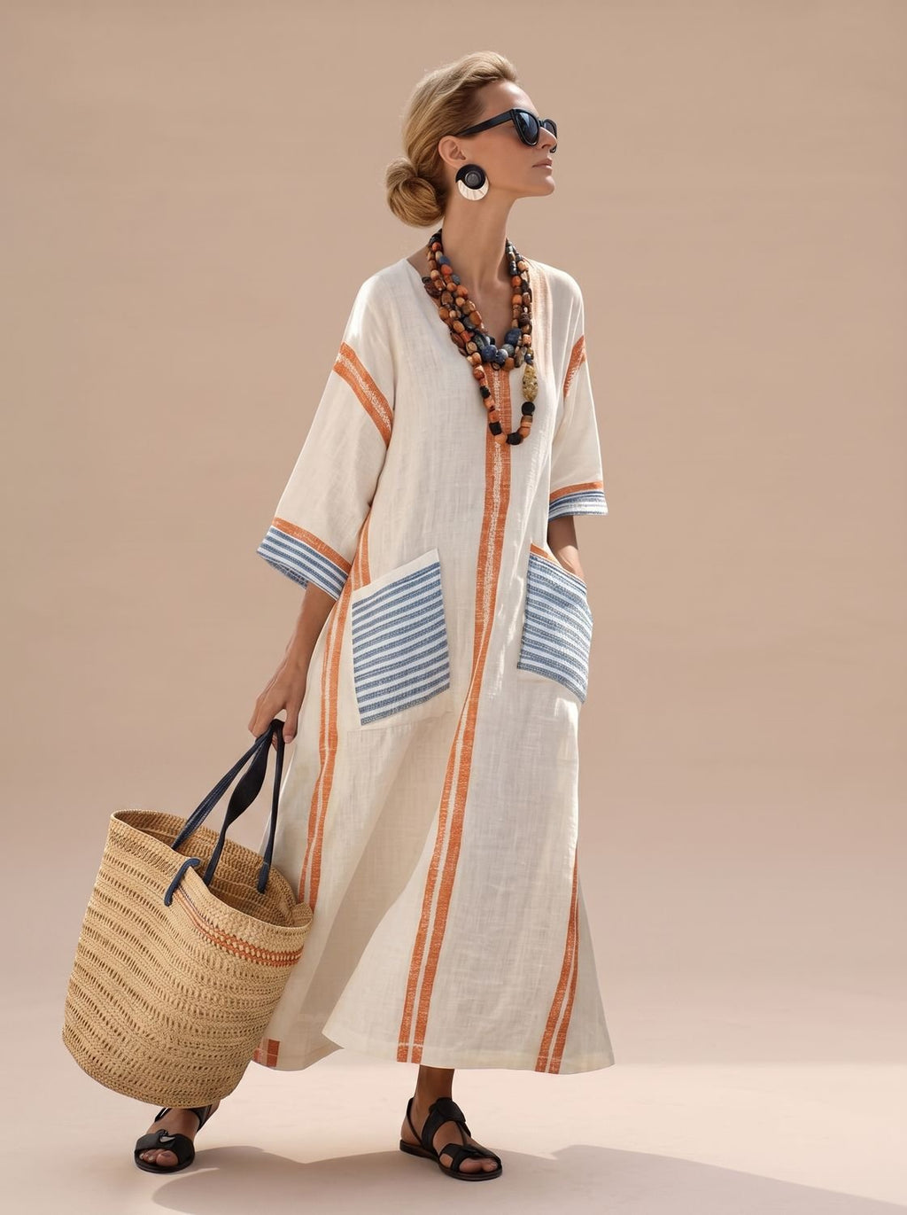 Women's Striped V-Neck Maxi Dress