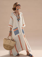 Women's Striped V-Neck Maxi Dress