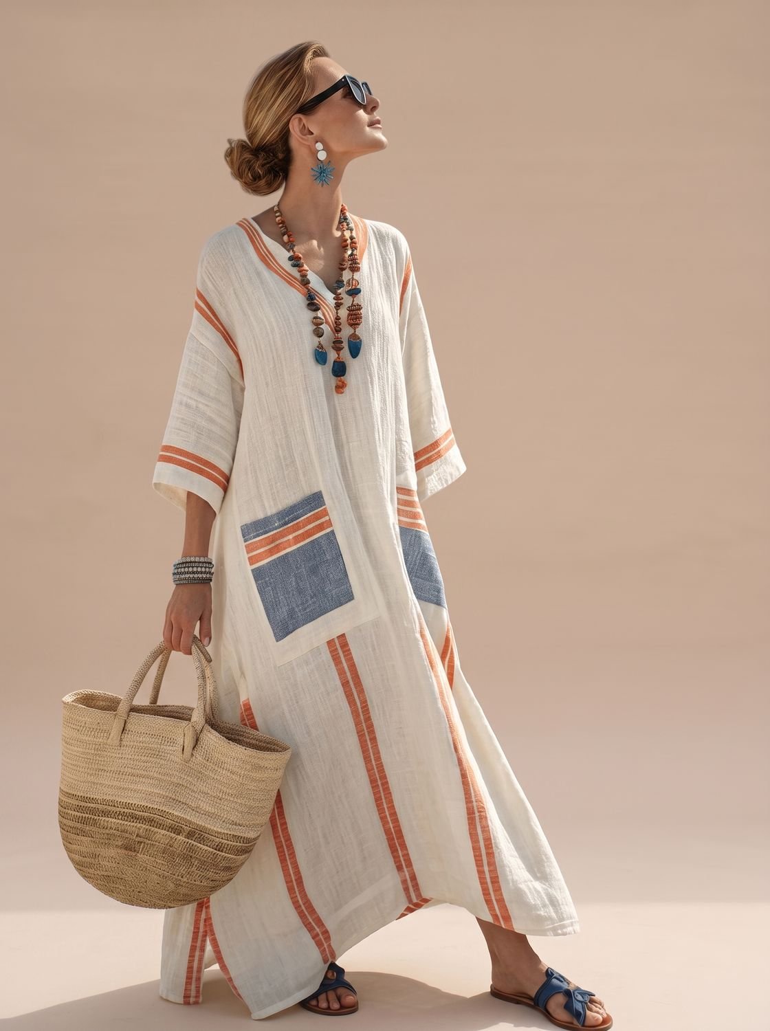Women's Striped V-Neck Maxi Dress