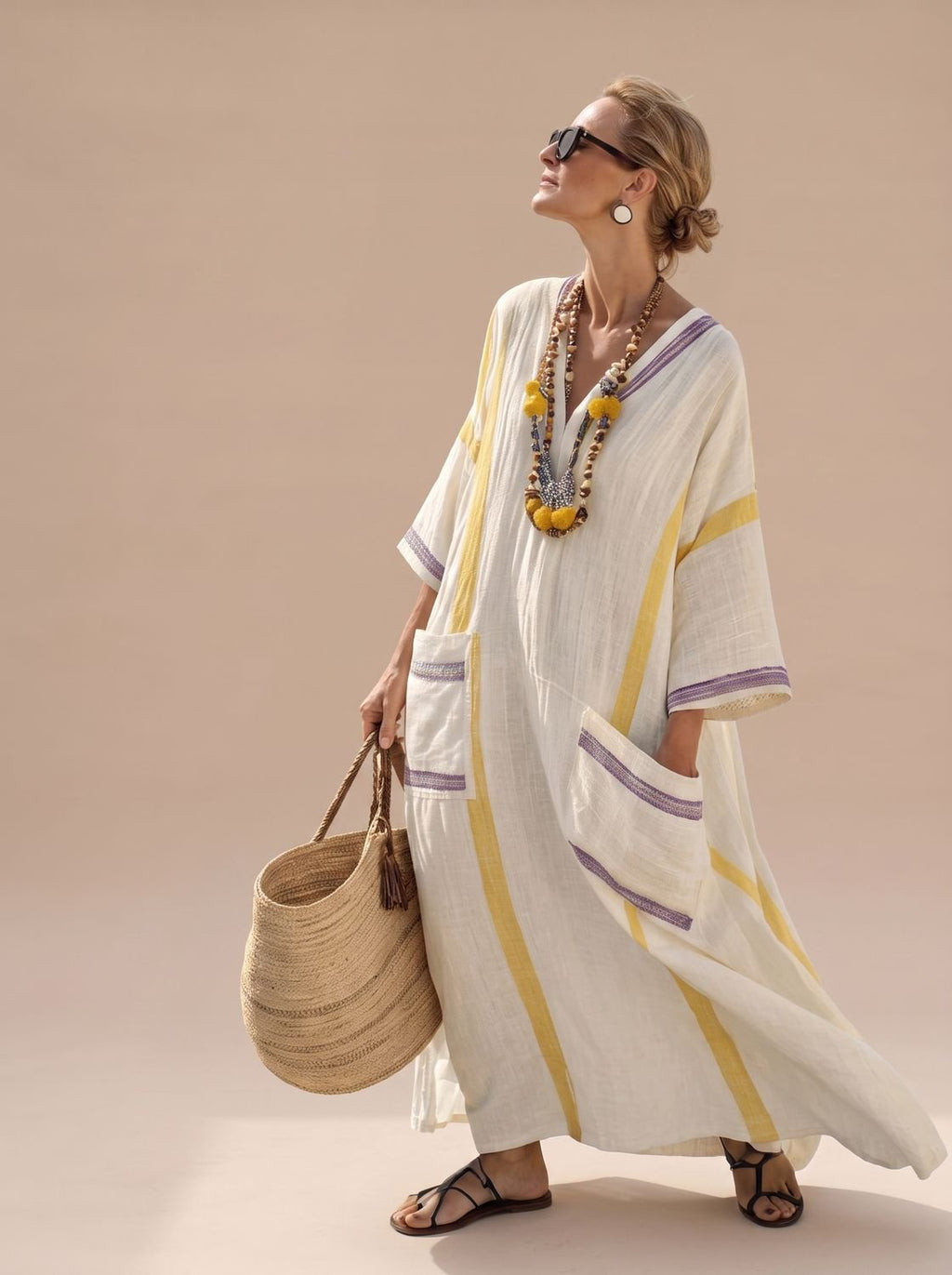 Women's Striped V-Neck Maxi Dress