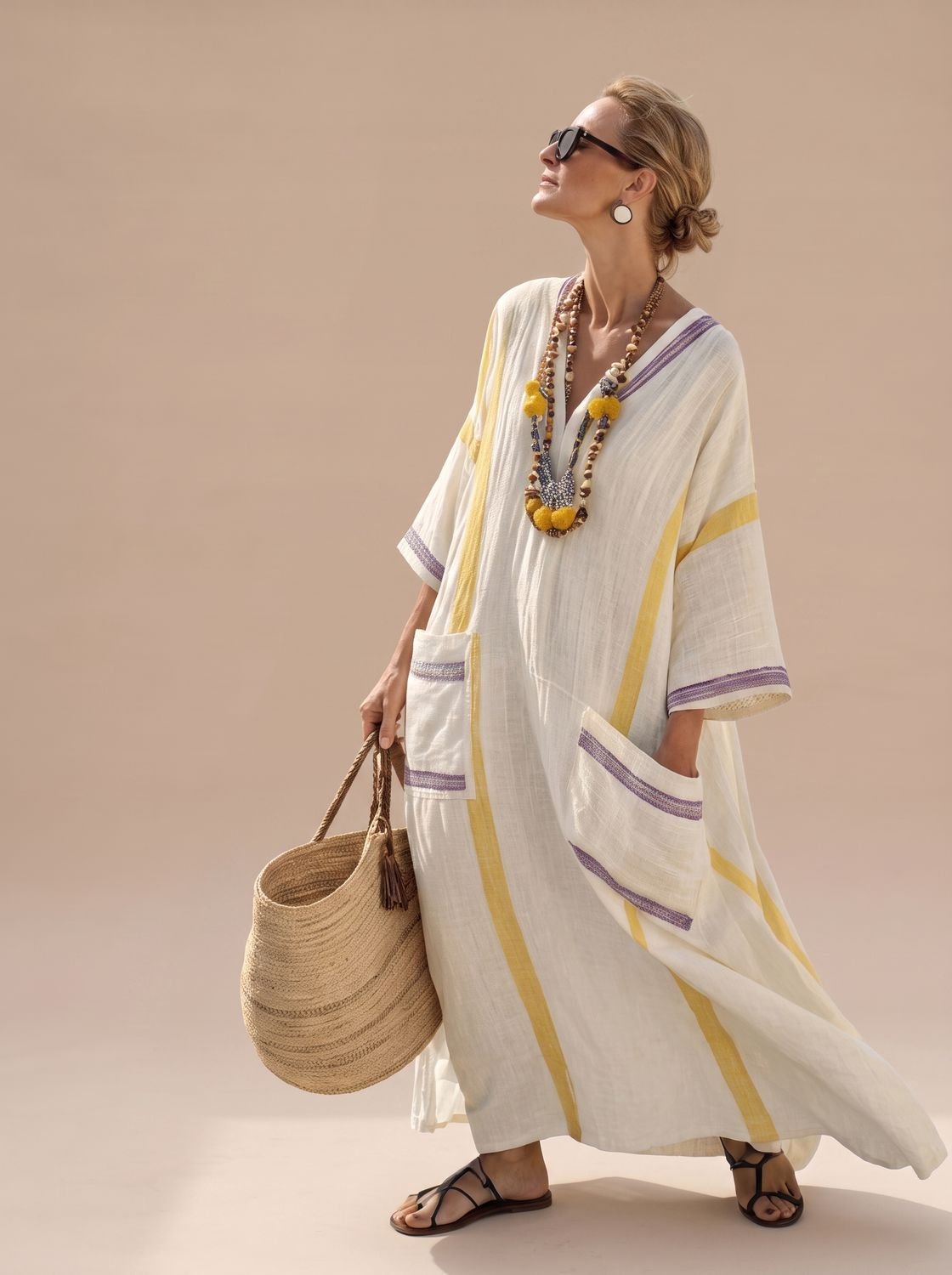 Women's Striped V-Neck Maxi Dress