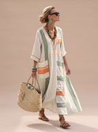 Women's Striped V-Neck Maxi Dress