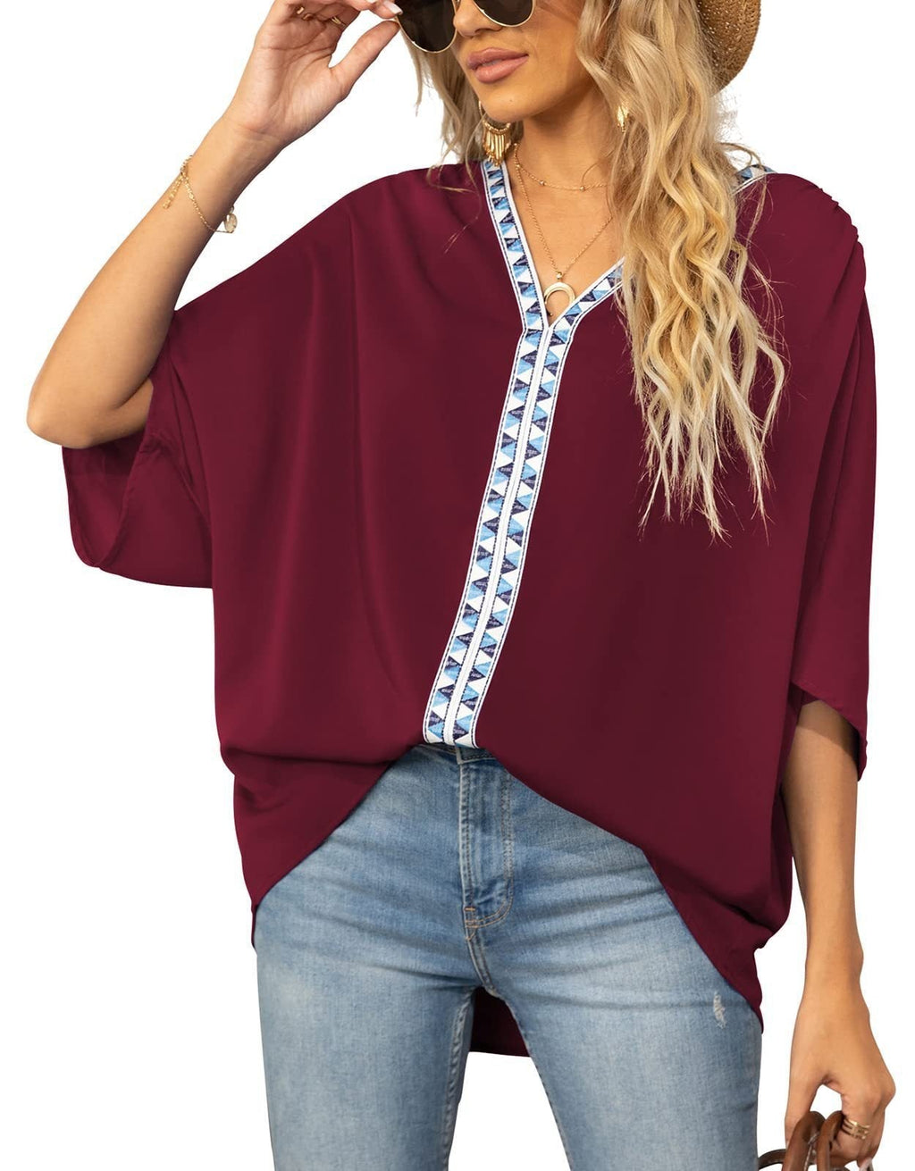 Women's Geometric Trim Tunic Top
