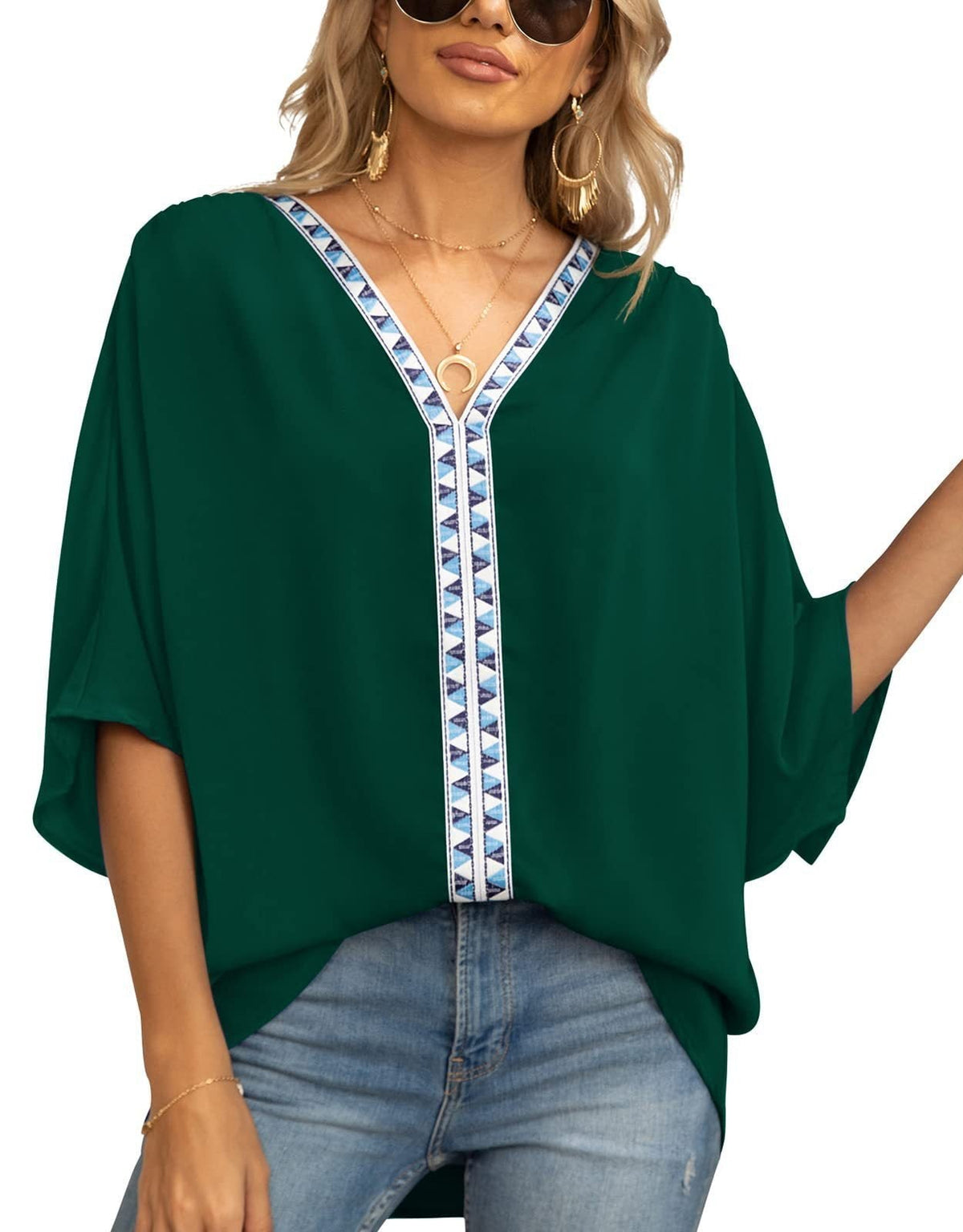Women's Geometric Trim Tunic Top