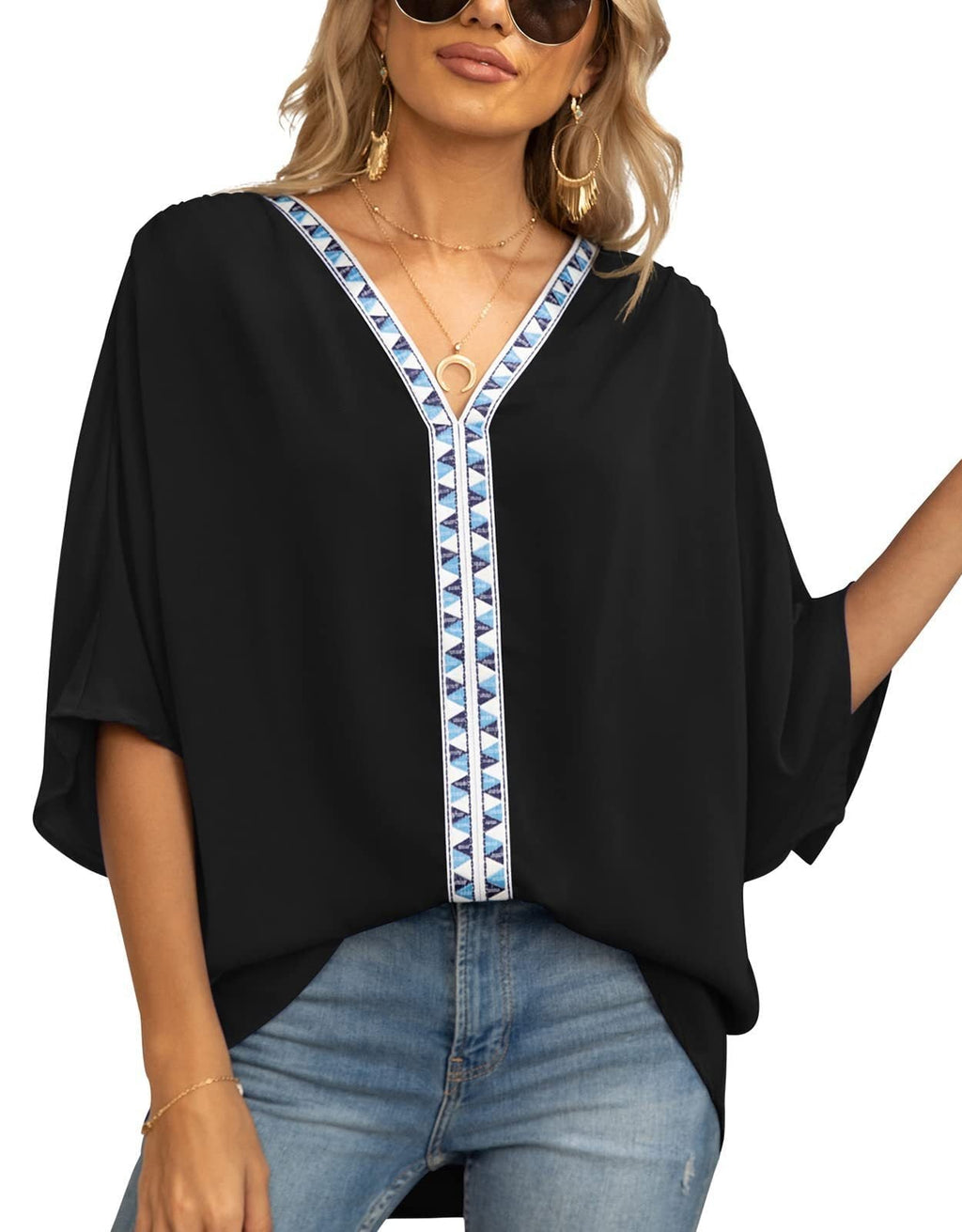 Women's Geometric Trim Tunic Top
