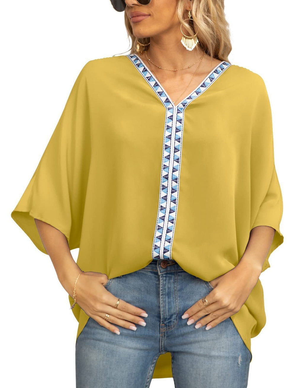 Women's Geometric Trim Tunic Top