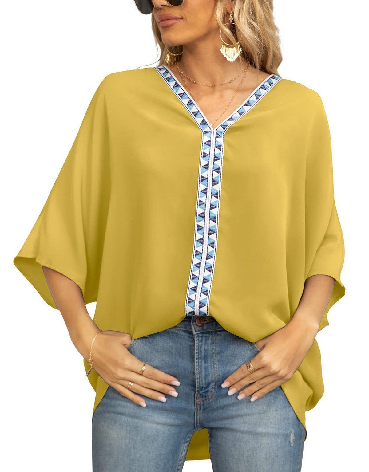 Women's Geometric Trim Tunic Top