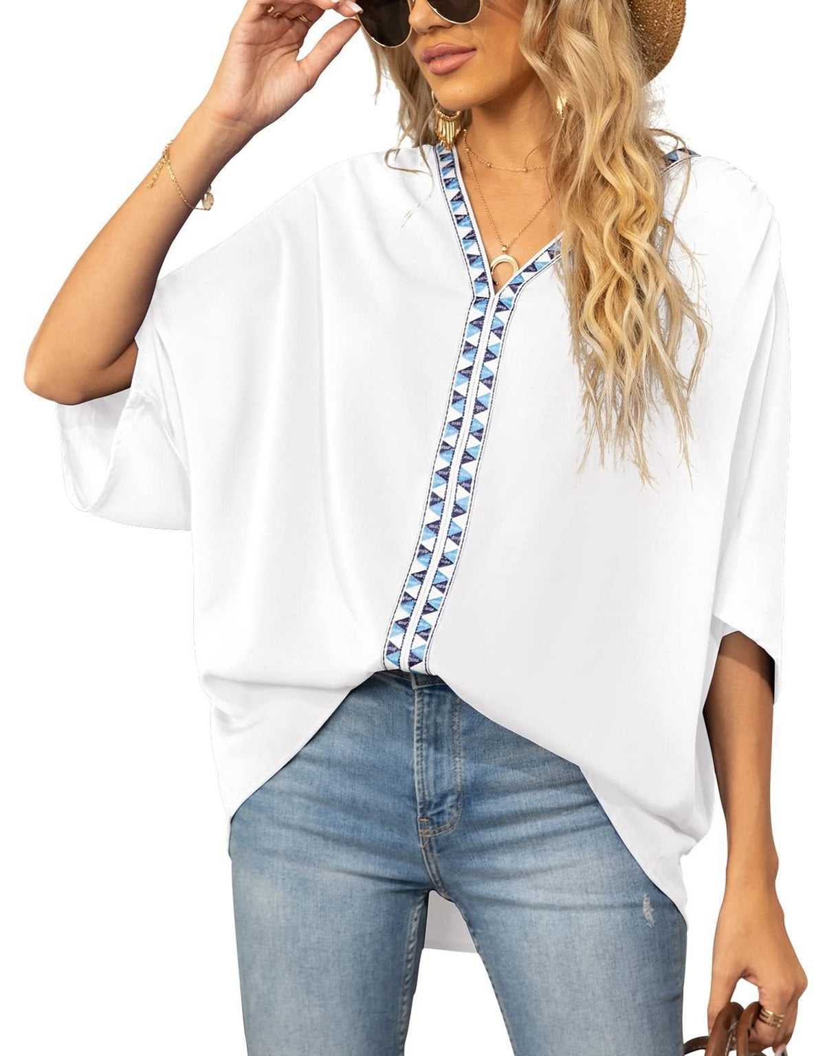 Women's Geometric Trim Tunic Top