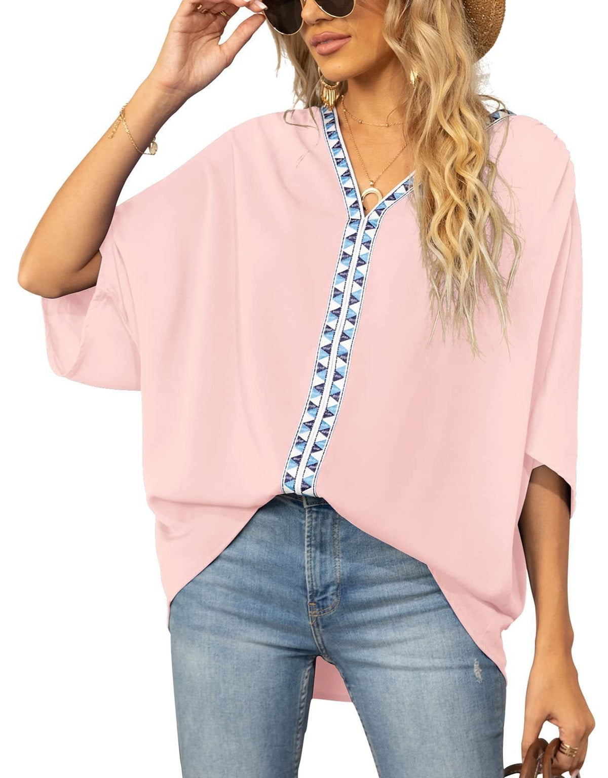 Women's Geometric Trim Tunic Top