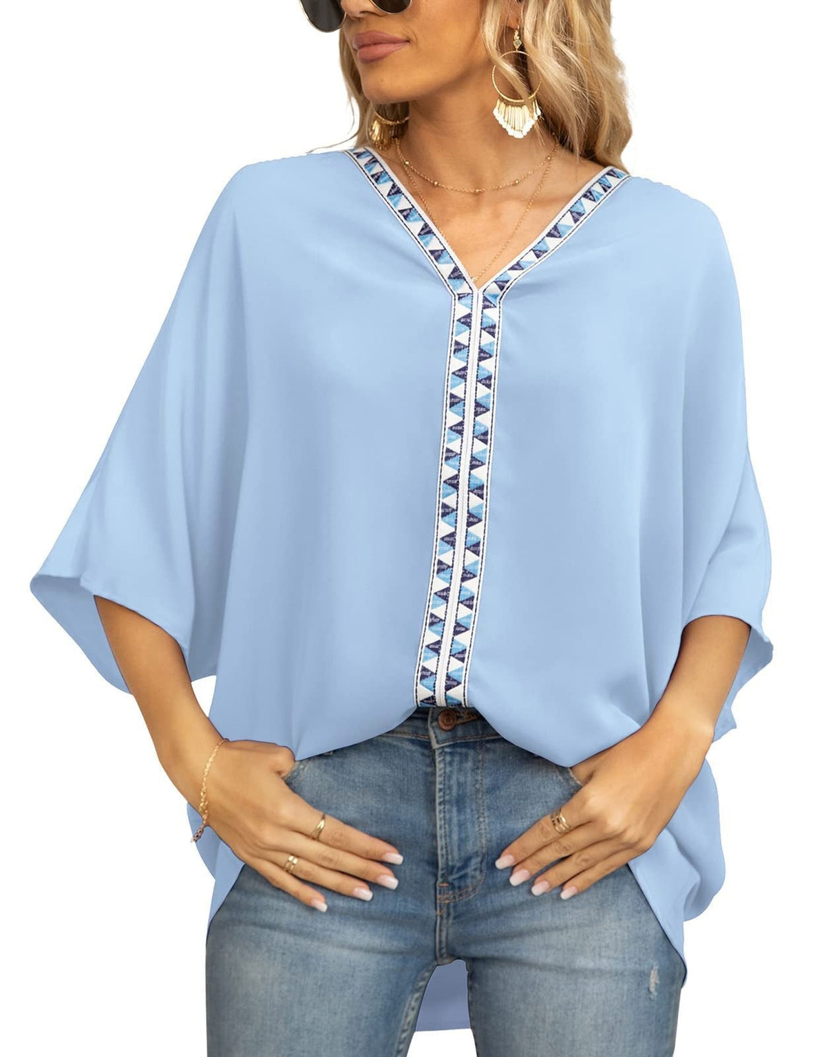 Women's Geometric Trim Tunic Top