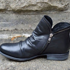 Women's Ruched Leather Ankle Boots