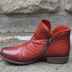 Women's Ruched Leather Ankle Boots