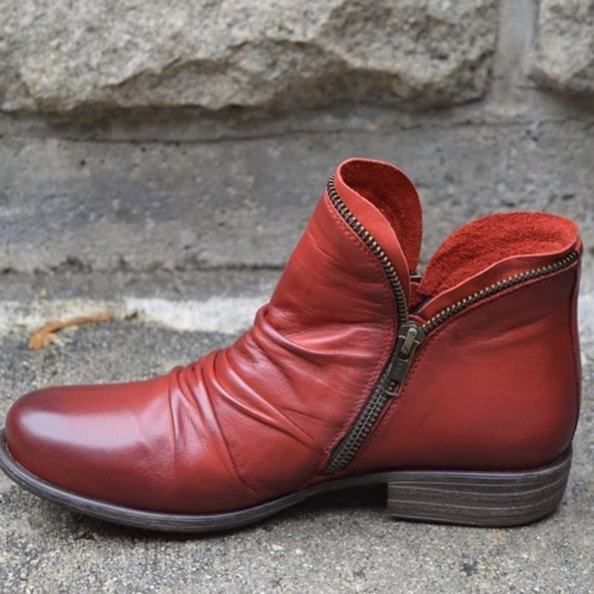 Women's Ruched Leather Ankle Boots