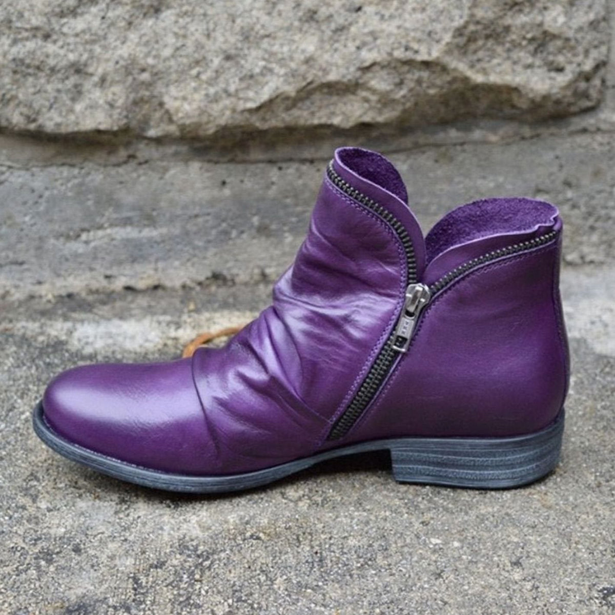 Women's Ruched Leather Ankle Boots