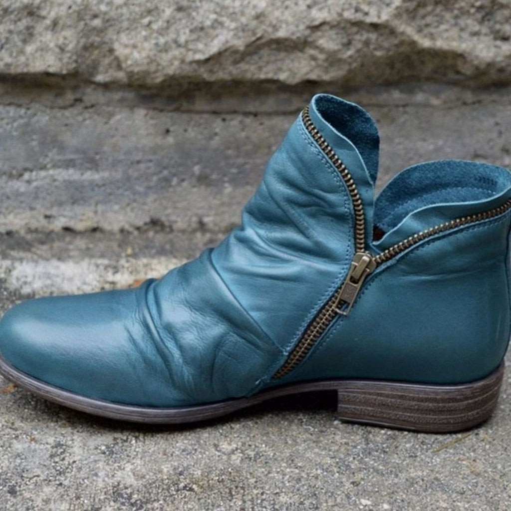 Women's Ruched Leather Ankle Boots