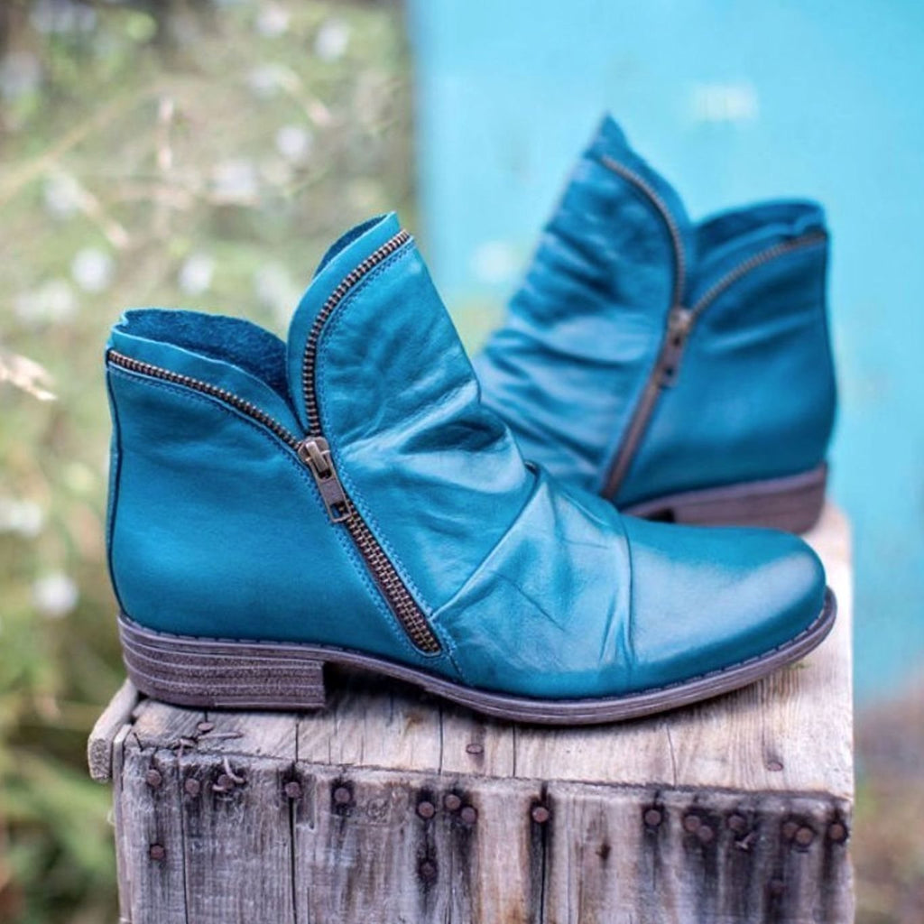 Women's Ruched Leather Ankle Boots
