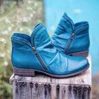 Women's Ruched Leather Ankle Boots