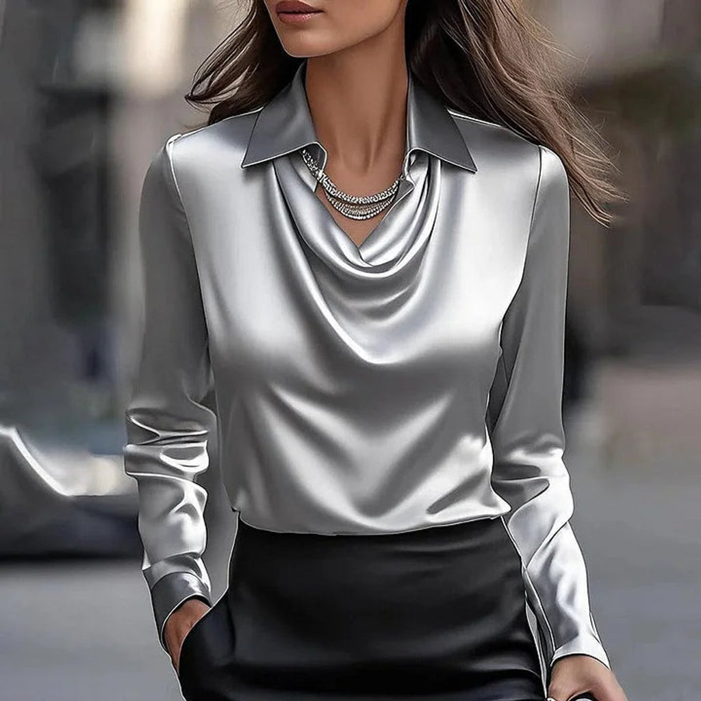 Women's Collared Satin Cowl Top