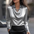 Women's Collared Satin Cowl Top