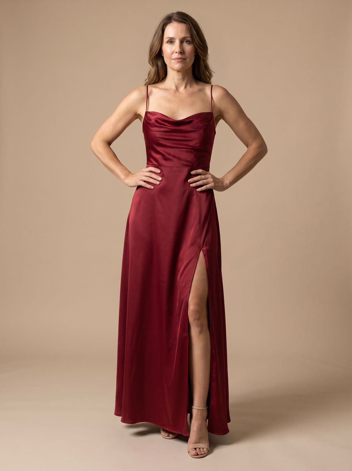 Women's Satin Maxi Dress High Slit