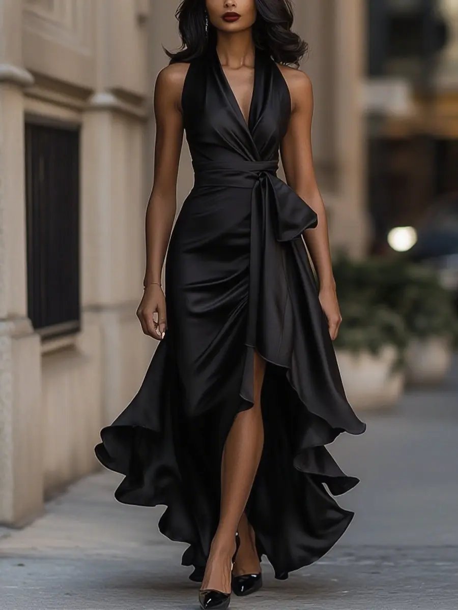 Women's Satin Halter Party Dress