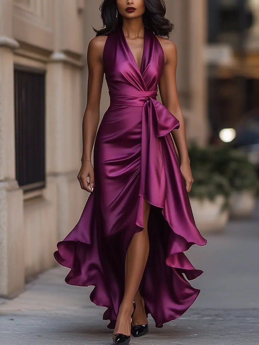 Women's Satin Halter Party Dress