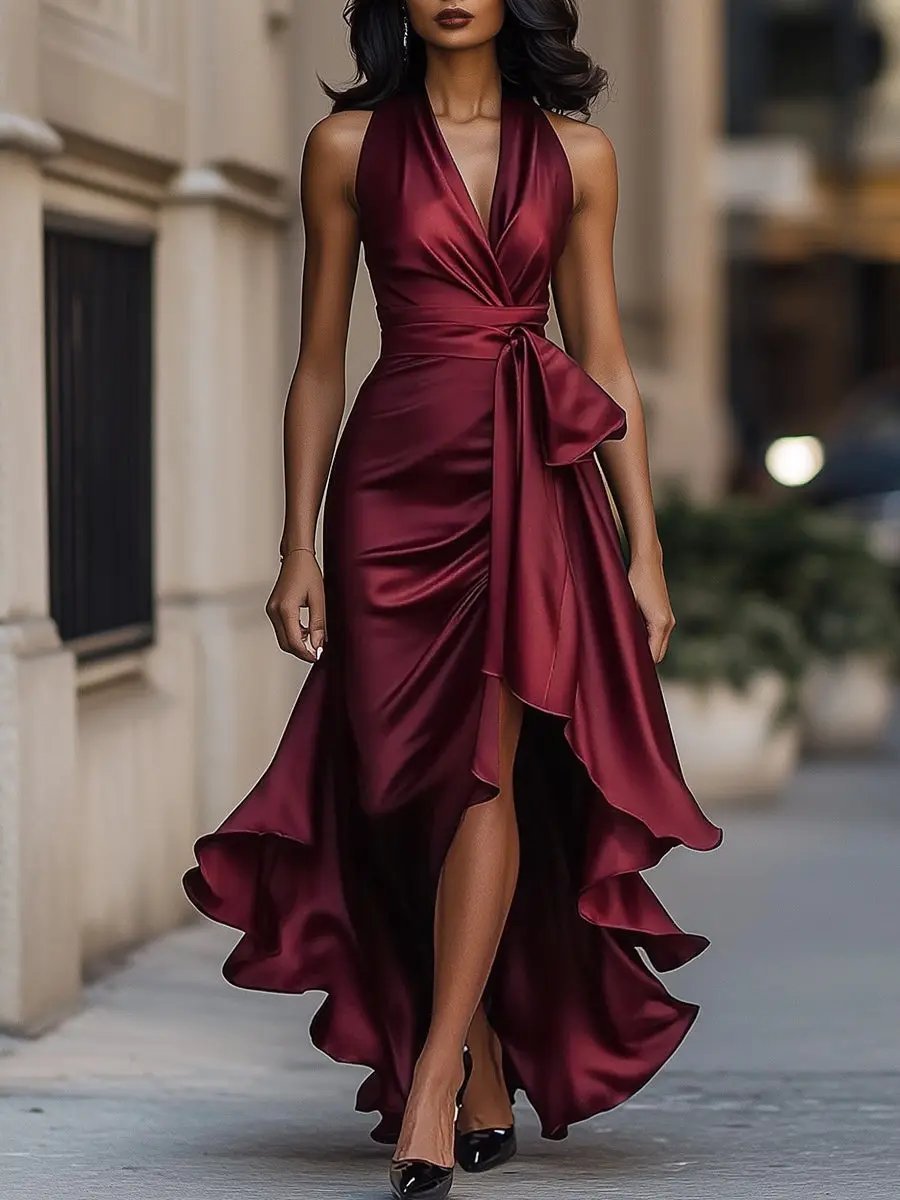 Women's Satin Halter Party Dress