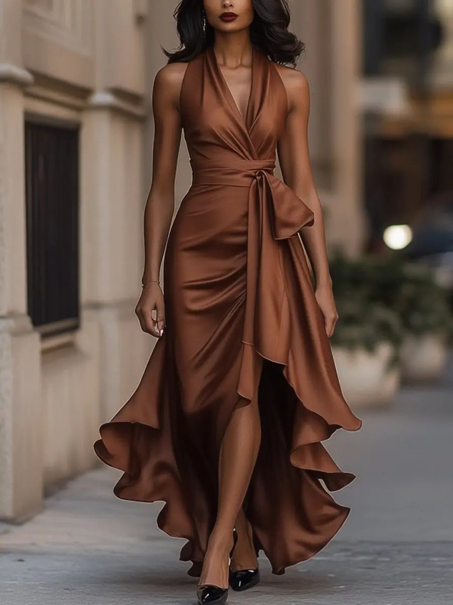 Women's Satin Halter Party Dress