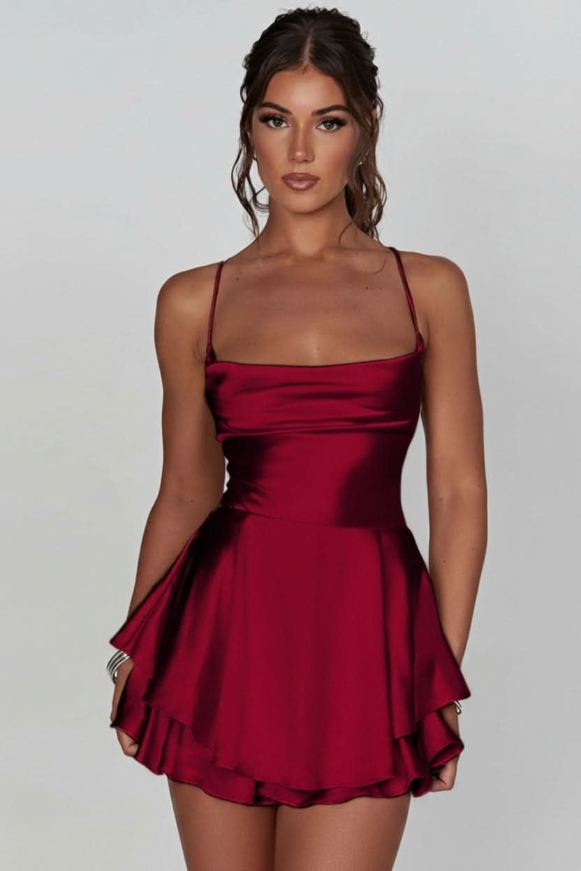 Women's Ruffle Satin Mini Dress