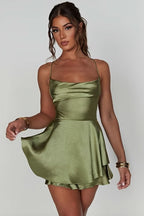 Women's Ruffle Satin Mini Dress