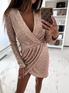 Women's Sequin Wrap Cocktail Dress