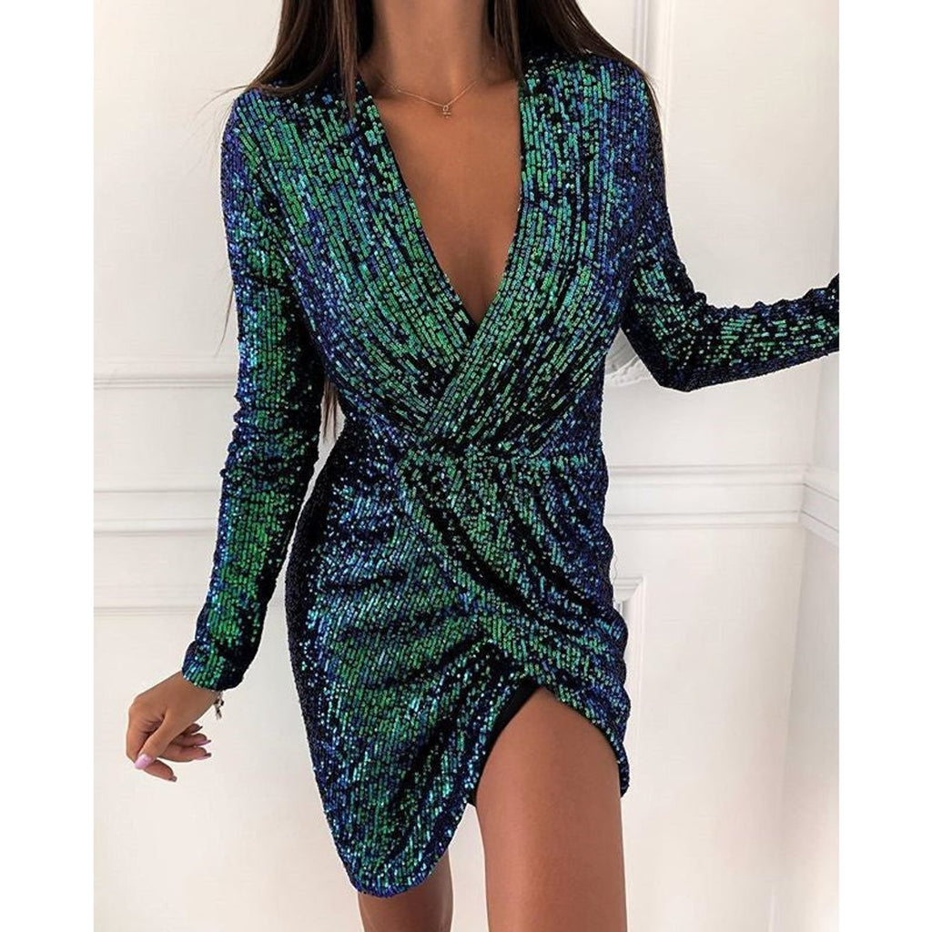 Women's Sequin Wrap Cocktail Dress