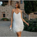 Women's Feather-Trim Sequin Cocktail Dress