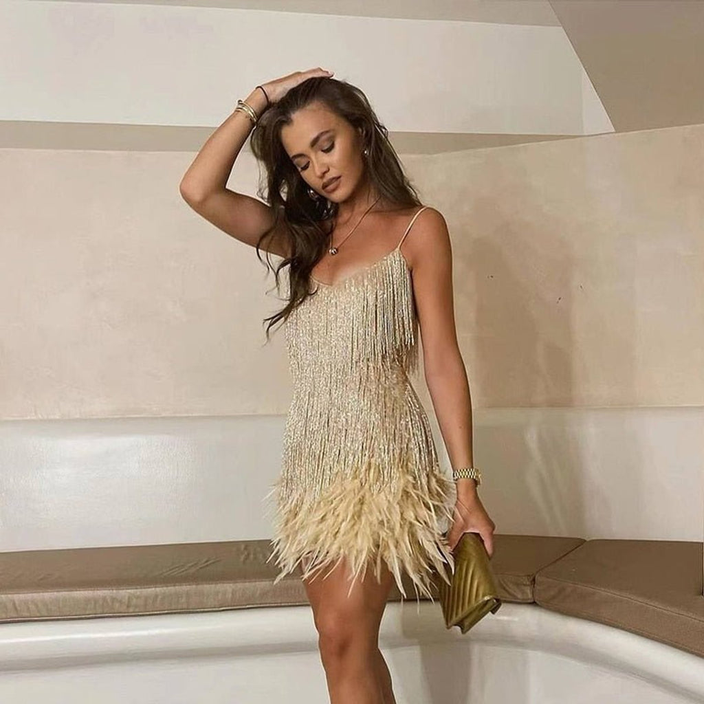 Women's Feather-Trim Sequin Cocktail Dress