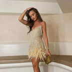 Women's Feather-Trim Sequin Cocktail Dress