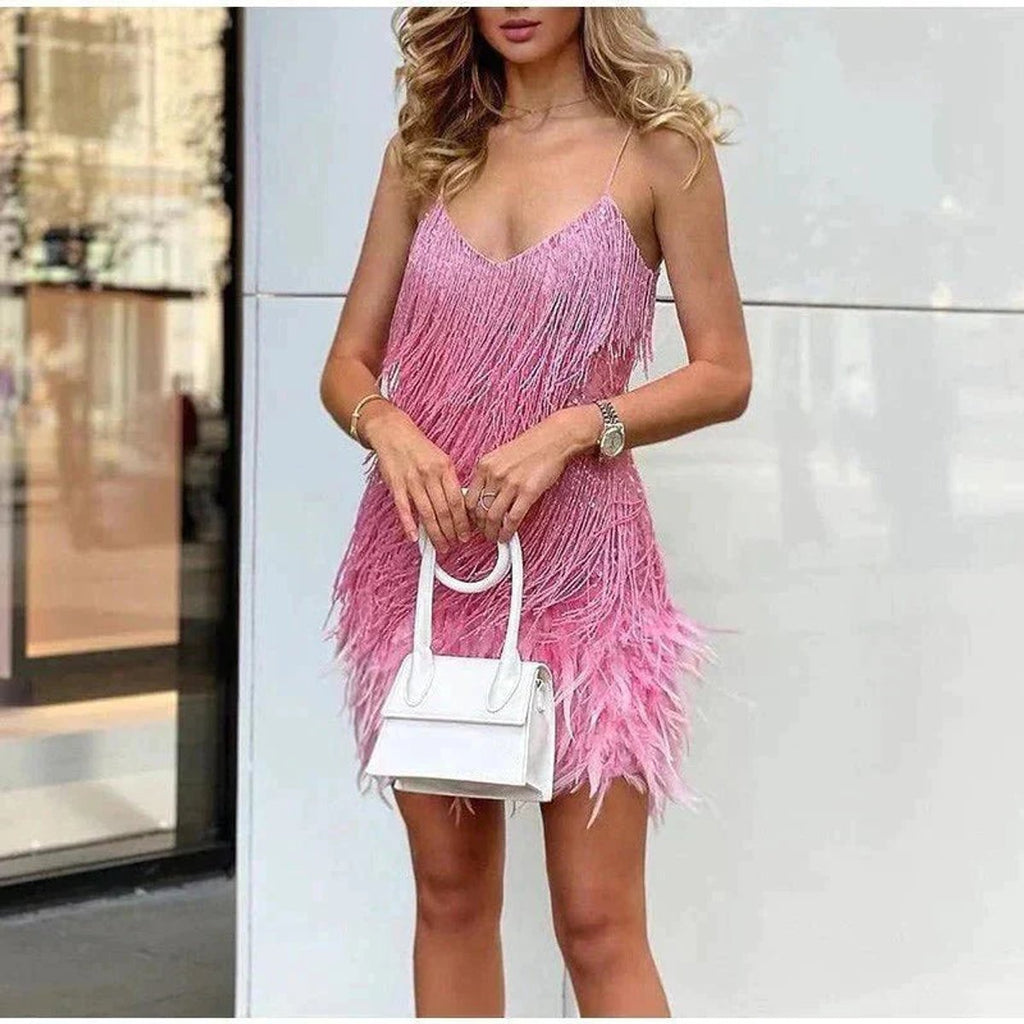 Women's Feather-Trim Sequin Cocktail Dress