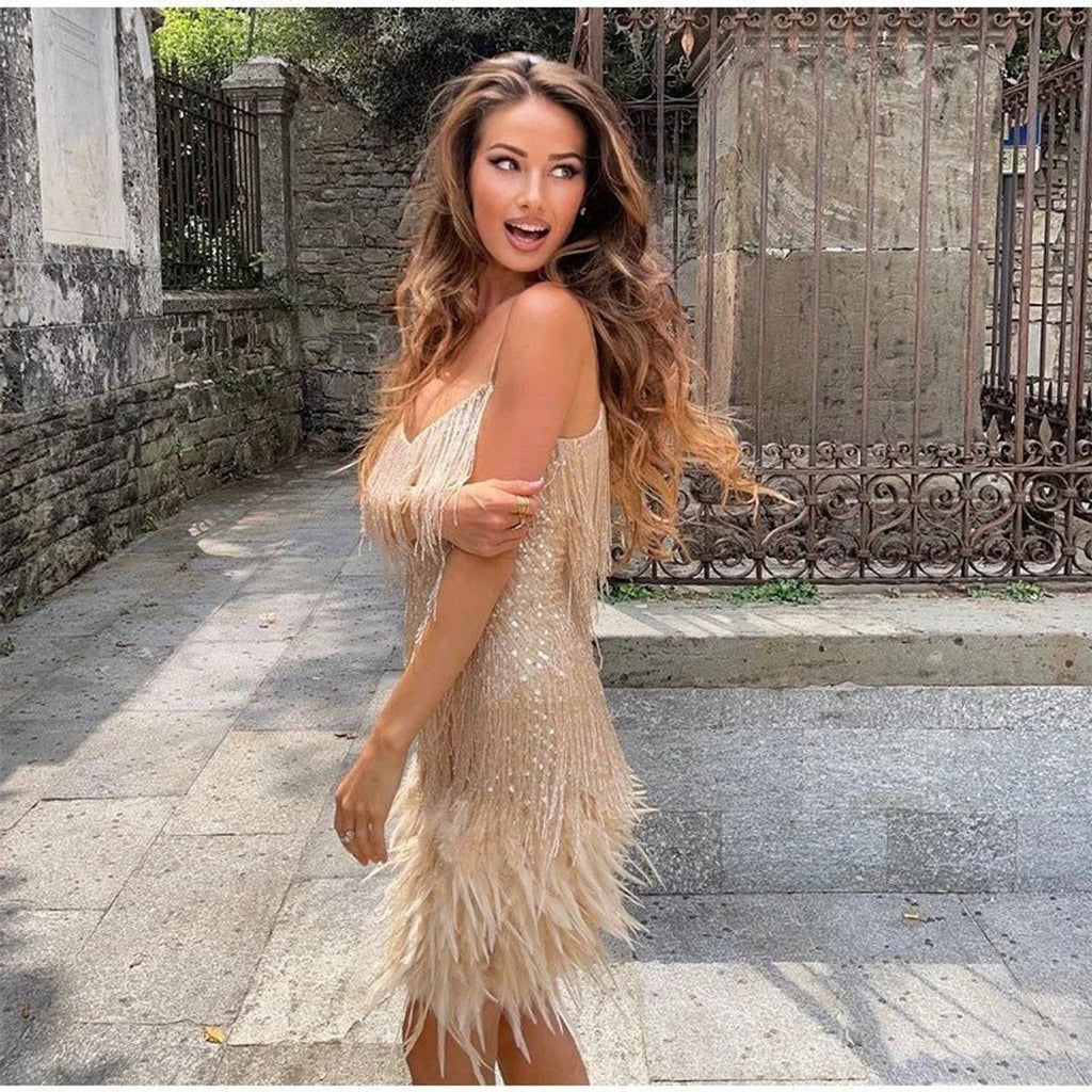 Women's Feather-Trim Sequin Cocktail Dress