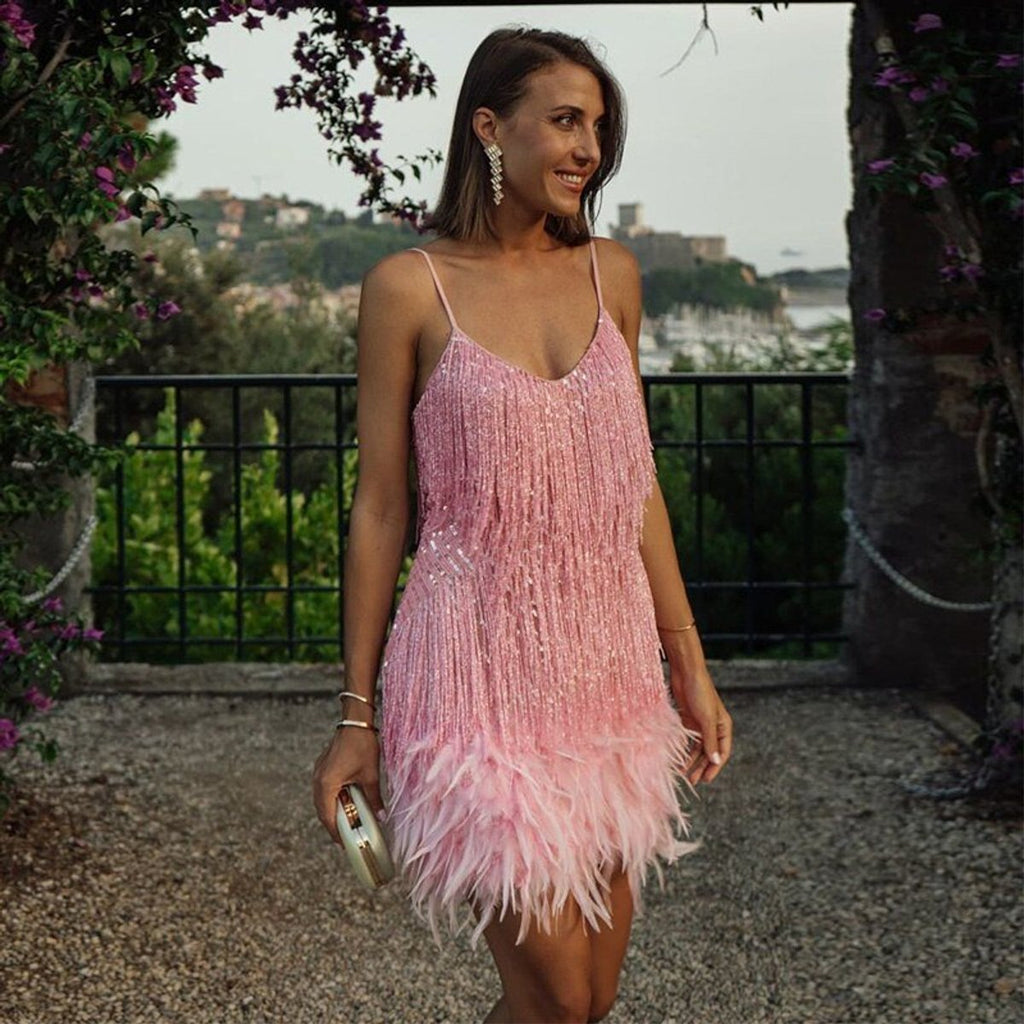 Women's Feather-Trim Sequin Cocktail Dress