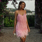 Women's Feather-Trim Sequin Cocktail Dress