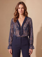 Women's Chiffon Ruffle Zip Blouse