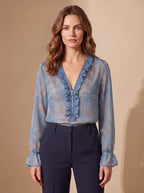 Women's Chiffon Ruffle Zip Blouse