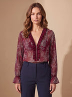 Women's Chiffon Ruffle Zip Blouse