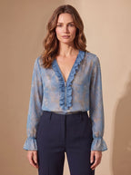 Women's Chiffon Ruffle Zip Blouse