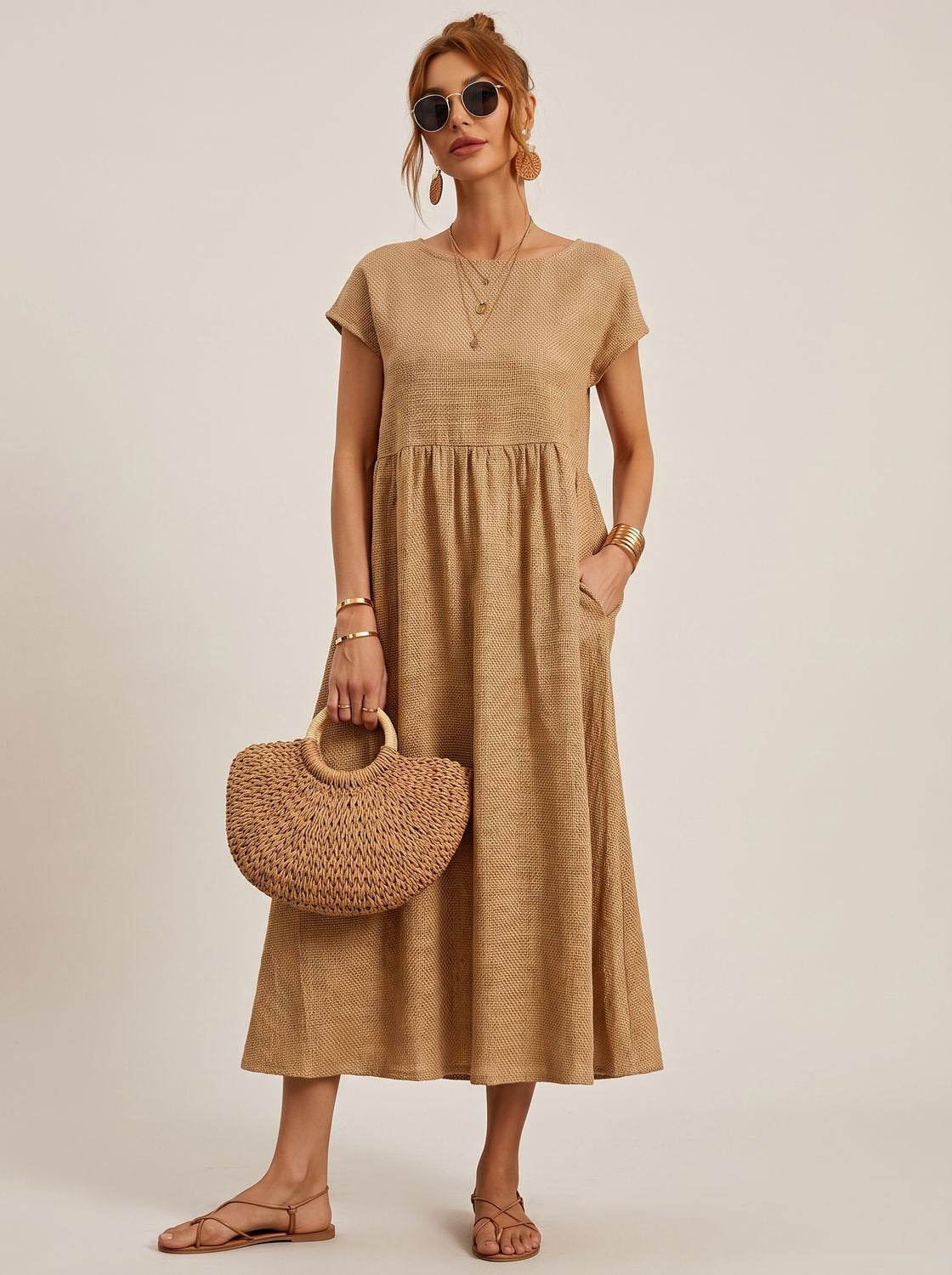 Women's Pocketed Flowy Midi Dress