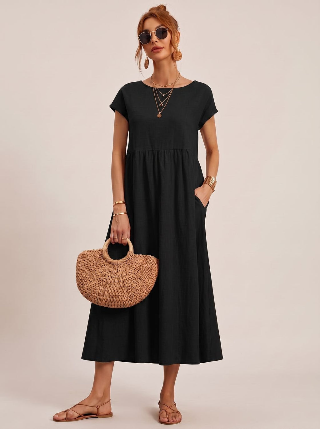 Women's Pocketed Flowy Midi Dress