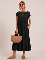 Women's Pocketed Flowy Midi Dress