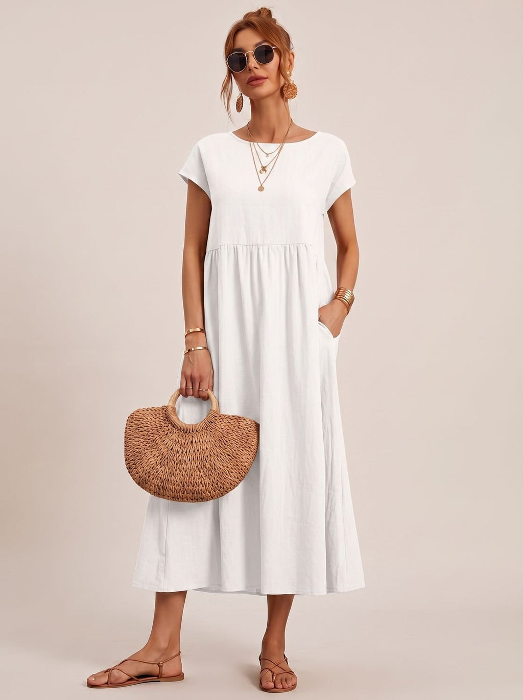 Women's Pocketed Flowy Midi Dress